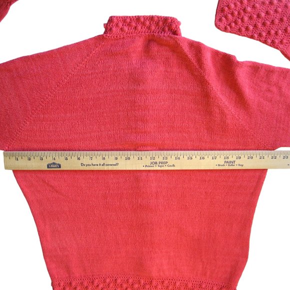 Handknit Cardigan Raised Popcorn Design Trim Bright Rose Womens Button Up L / XL - Picture 12 of 15